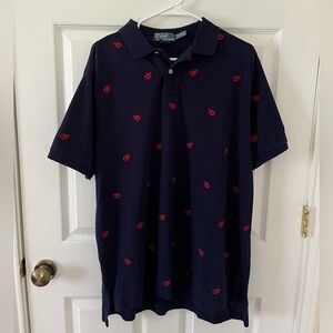 Polo by Ralph Lauren Navy Shirt with Red Lobster Pattern VINTAGE